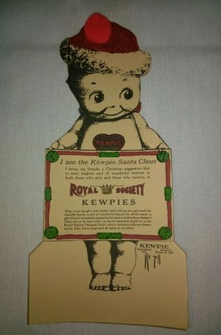 Antique 1913 Kewpie Santa Claus Royal Society Cardboard Ad General Store Sign