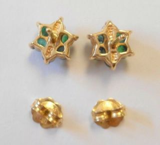 Vintage BH Effy 14K Yellow Gold Natural Emerald & Diamond Flower Floral Earrings 2
