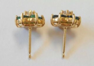 Vintage BH Effy 14K Yellow Gold Natural Emerald & Diamond Flower Floral Earrings 3