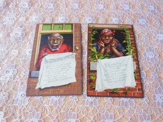 Victorian Christmas Cards/black Figures Looking Out Of Window