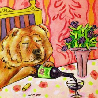 Chow Chow Wine Bar Picture Gift Dog Art Tile Coaster