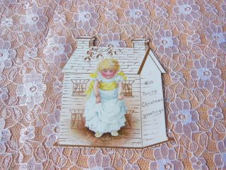 Victorian Christmas Card/cut - Out House With Child On Front/raphael Tuck