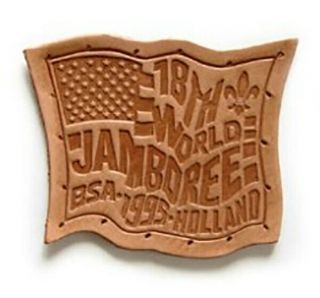 1995 World Jamboree Leather Patch - Official Boy Scout Bsa ::,  Rare Patch