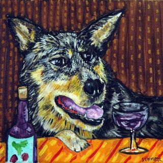 Australian Cattle Dog At A Wine Bar Art Tile Coaster Artwork Gift Modern