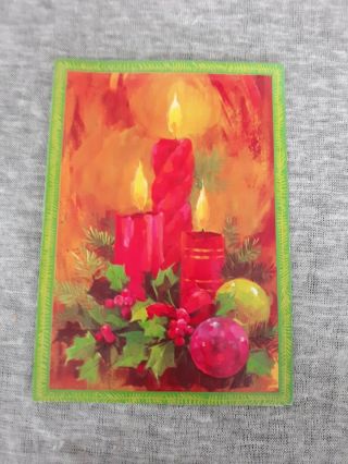 Vintage Christmas Mid - Century Embossed Candle Ornament Holly Berry Greeting Card