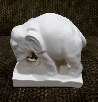Great Antique Vintage Ceramic Pottery White Elephant Pushing Paperweight Figure