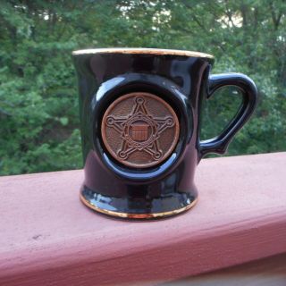 Vintage United States Secret Service Mug Official Metal Insignia Gold Rim