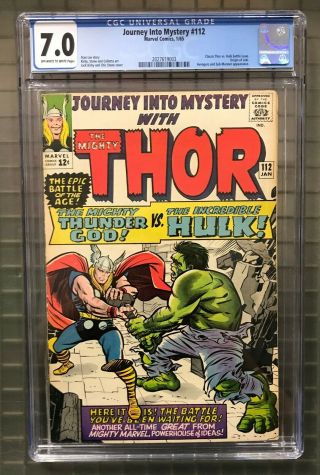 Journey Into Mystery 112 Marvel Comics 1965 Cgc 7.  0 Classic Thor Vs Hulk Issue