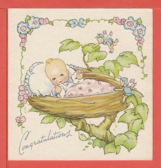 Contratulations Baby With Fairies Around Crib Pub Valentine Folding Card
