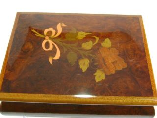 Reuge Music Jewelry Box Made In Italy Floral Inlaid Wood Plays Love Story Swiss