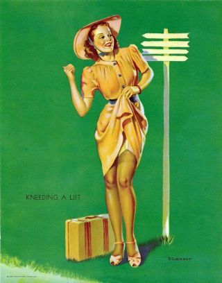1940s Pin Up Girl Lithograph By Elvgren Kneeding A Lift 98