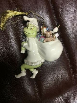 Rare 24k Lenox Dr Seuss Grinch Christmas Ornament Old Grinchy Claus