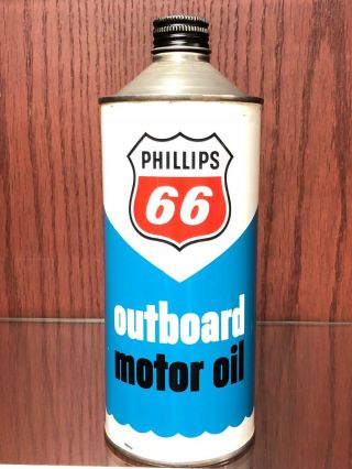 Vintage.  Phillips 66 Outboard Motor Oil Can.  1 Qt.  Empty.  Bartlesville,  Oklahoma