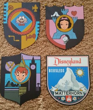 Disneyland 50th Anniversary 4 Sign Set: Toad,  Snow White,  Peter Pan,  Matterhorn