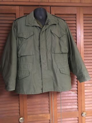 Usa Army M - 65 Field Jacket 1981 Medium Short Og Olive Green Rambo Style W/ Liner