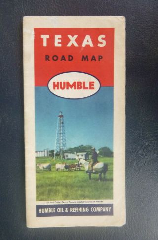 1946 Texas Road Map Humble Oil Gas Oil Well Cattle Cover