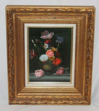 Vintage Signed Oil Painting On Board Floral Centerpiece 16 " X 14 "