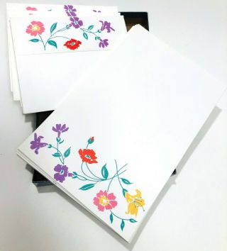 flowers red purple yellow pink vintage stationery set with paper and envelopes 2