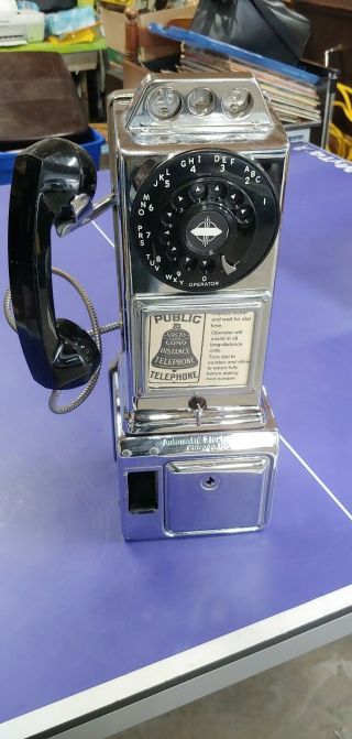 Vintage Automatic Electric Co.  Pay Phone 3 Coin Slot Rotary Dial Chrome/black