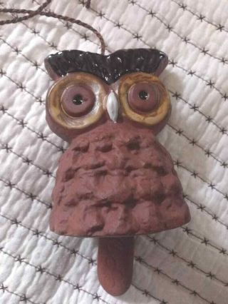 Vintage Japan Clay Pottery Semi Glazed Owl Chime Wind Chime Mid Century