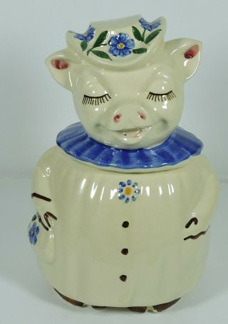 Shawnee Winnie Pig Cookie Jar - Vintage 1940s - Blue Collar -