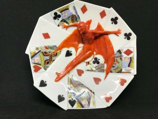 Vintage Royal Bayreuth Red Devil And Cards Candy Dish Plate - 6 1/2 "