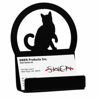 Swen Products Cat Black Metal Business Card Holder