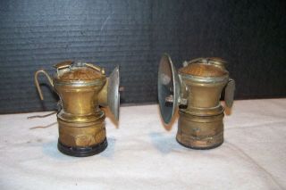 Vintage Set Mining Universal Lamp Co Brass Auto Lite Lantern Old Bumper Grip