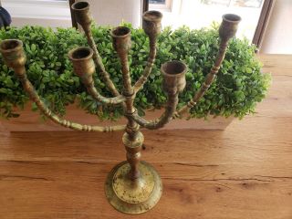 Antique Large Brass Jewish Menorah Candelabra 7 Arm Branch Candle Holder