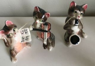 Vintage 3 Whiskered Cat Musicians In Band Japan W/ Stickers.  Clarinet Fiddle