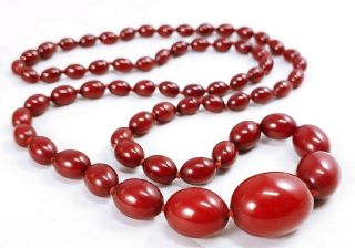 Vintage Gorgeous Art Deco Cherry Amber Bakelite Bead Necklace - 35 Grams