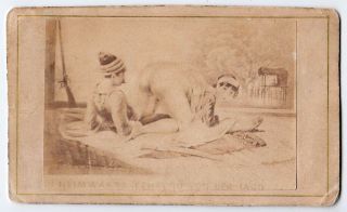 1870s Russia First Erotica.  Tired Hunter,  Girl Sits On Top Of His Big Cock Cdv