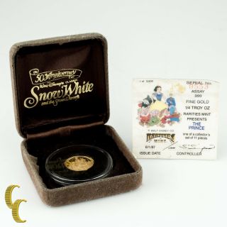 Snow White 50th Anniv 1/4 Oz.  999 Gold Coin The Prince Disney Rarities