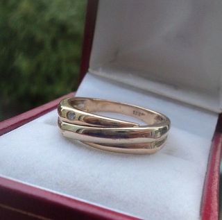 Vintage Unusual 9ct Yellow & White Gold & Diamond Ring C.  1970s - Size T