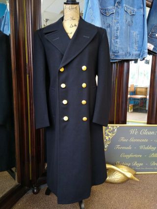 Navy Officer Bridge Coat 10 Usn Gold Buttons Long Wool Coat Pea Coat Size 39s
