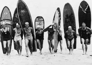 Vintage Print Surfing Surf Old Photo Poster Canvas Framed