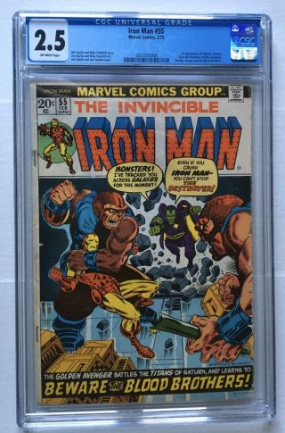 Iron Man 55 Cgc 2.  5 First Appearance Of Thanos,  Drax,  Starfox,  Mentor,  Kronos