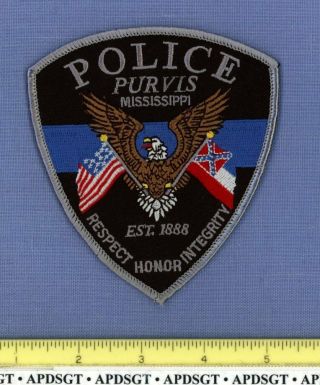 Purvis Mississippi Sheriff Police Patch Csa Battle Flag On State Flag Civil War