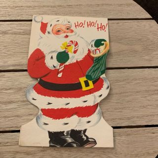 Vintage Greeting Card Christmas Santa Claus Candy Cane Stocking