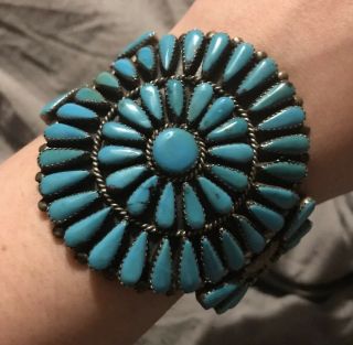 Vintage Old Pawn Zuni Petit Point Turquoise Cuff Bracelet