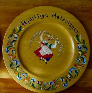 Wood 16 " Plate Norwegian Scandinavian Rosemaling