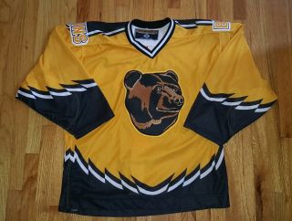 Vintage 90s Authentic Boston Bruins Koho Pooh Bear Gold Alternate Jersey Size 52