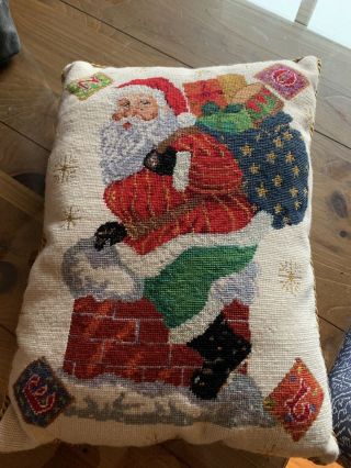 Christopher Radko Christmas Santa Needlepoint Pillow 15 X 11”
