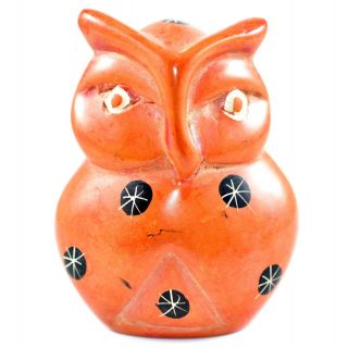 Smolart Hand Carved Soapstone Rock Orange Owl Bird 3 " Figurine Made In Kenya
