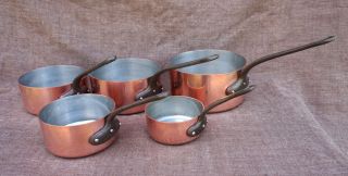 French Chef Professional Cookware 2 Mm Thick Hammered Tin Lined Copper 5 Pans