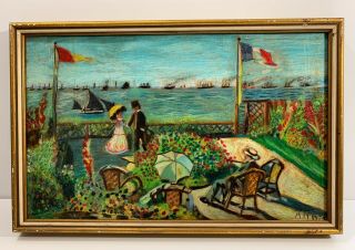 Old Vintage Painting After Claude Monet Garden At Sainte Adresse Signed Annis