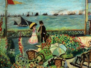 Old Vintage Painting After Claude Monet Garden At Sainte Adresse Signed Annis 2