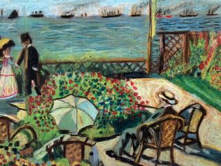 Old Vintage Painting After Claude Monet Garden At Sainte Adresse Signed Annis 3