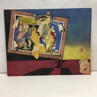 Vintage American Surrealist Watercolor Painting - Signed,  1957 18 " X 14 "