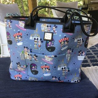 Disney Dooney And Bourke Mickey Minnie Attractions Rides Hipster Tote Bag Nwt